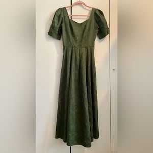 Laura Ashley 80s Vintage Jacquard Backless Bow Puff Sleeve Dress Size UK 8/US 4